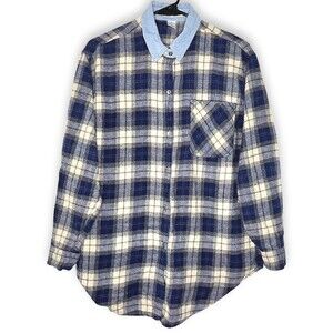 Kikomo Mens Shirt Blue Plaid Button Up Flannel Long Sleeve Collared Streetwear